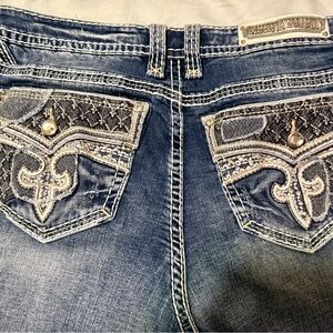 Rock Revival Blue Boot Cut Jeans with Embellished Pockets